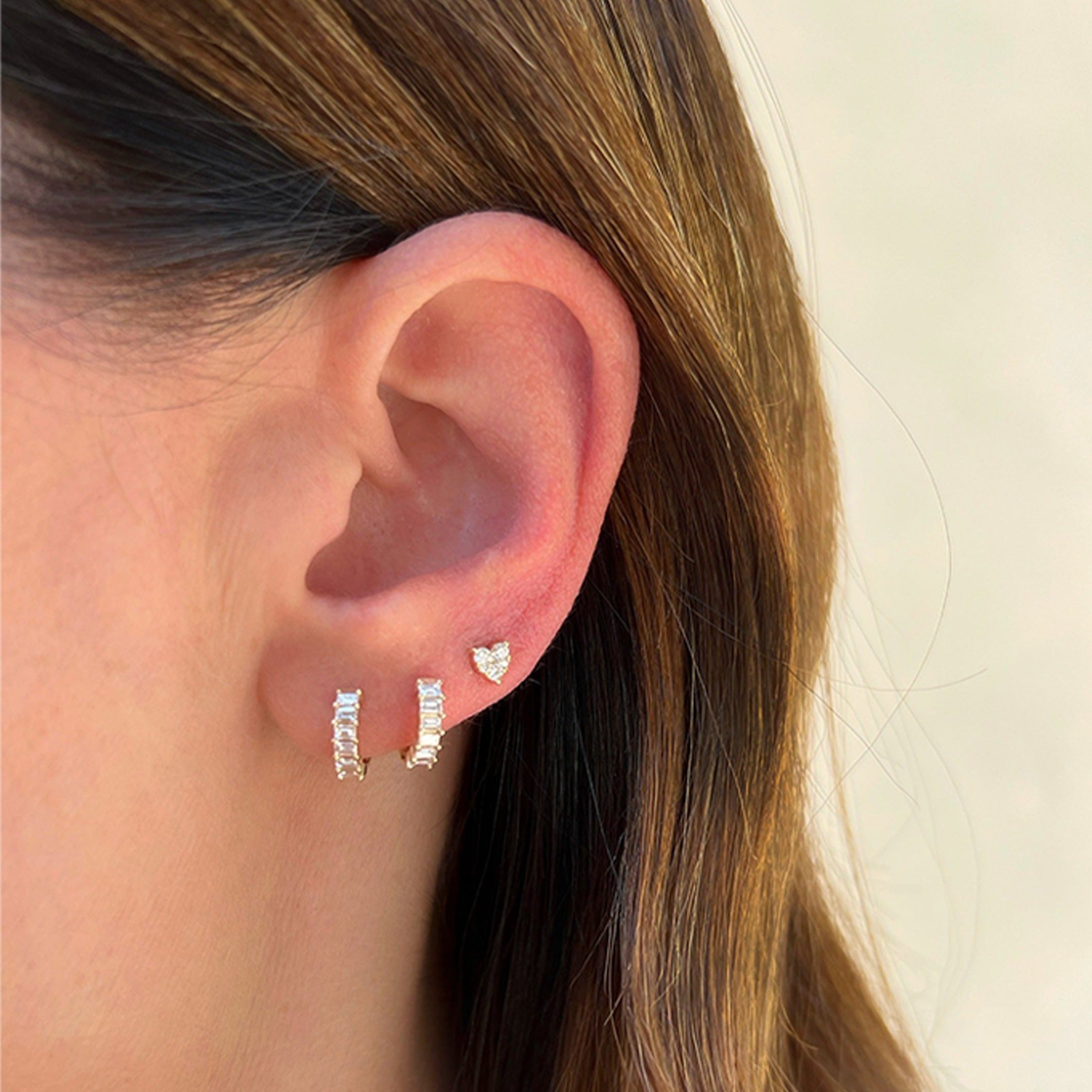 Prong Set Diamond Baguette Huggie Earring