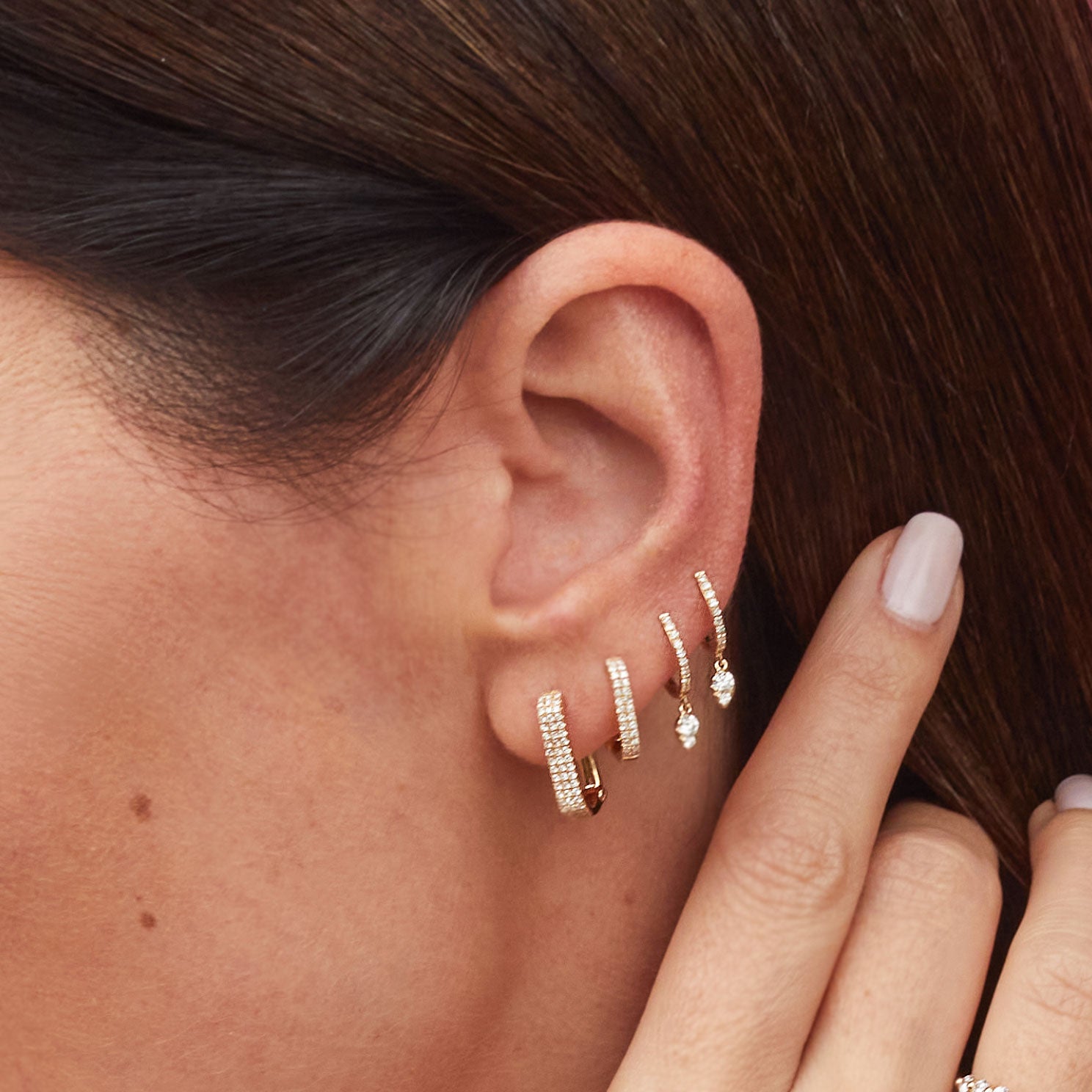 Diamond Mini Huggie With Diamond Teardrop Drop Earring