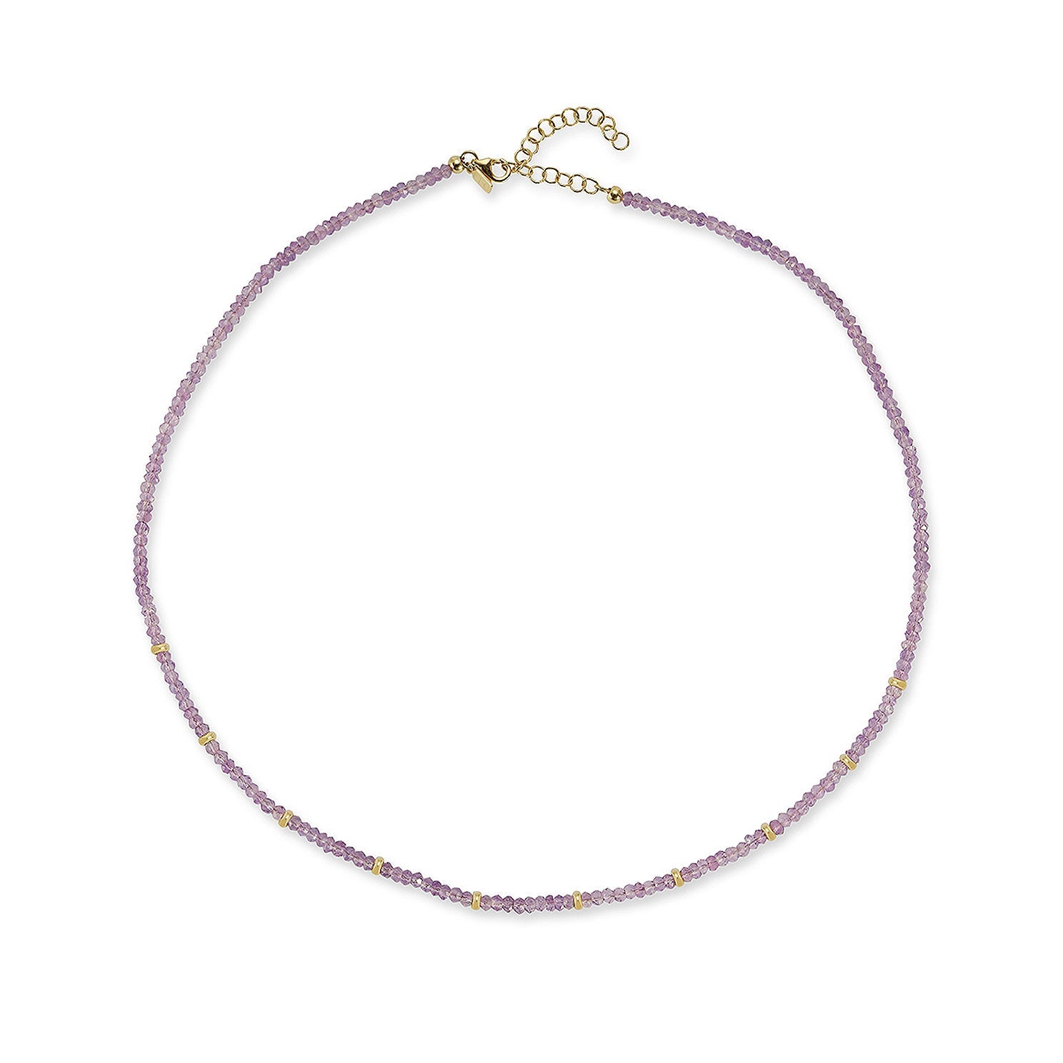 Birthstone Bead Necklace In Amethyst with 14k yellow gold chain