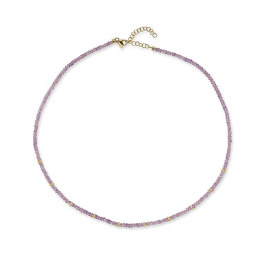 Birthstone Bead Necklace In Amethyst with 14k yellow gold chain