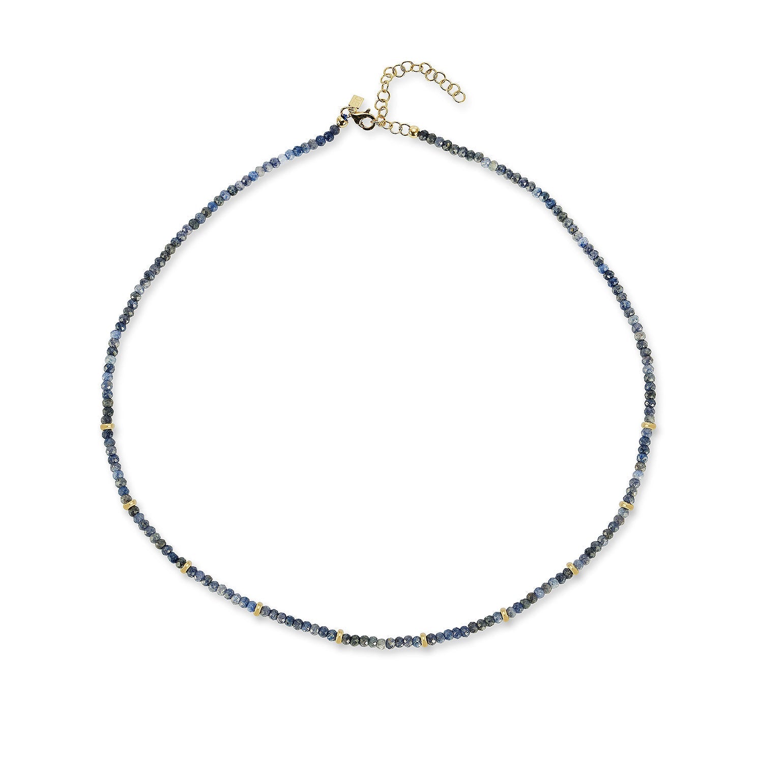 Birthstone Bead Necklace In Blue Sapphire with 14k yellow gold chain