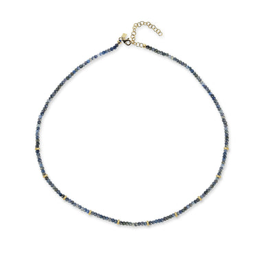 Birthstone Bead Necklace In Blue Sapphire with 14k yellow gold chain