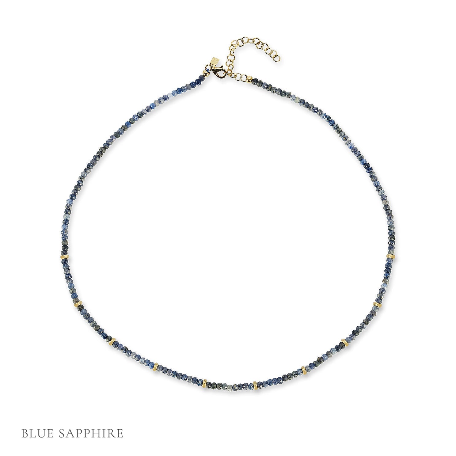 Birthstone Bead Necklace In Blue Sapphire with 14k yellow gold chain