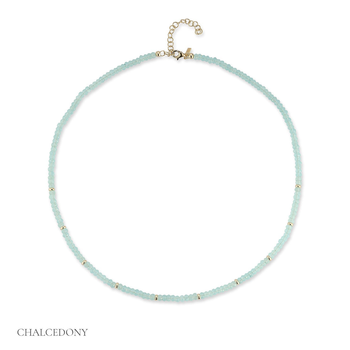 Birthstone Bead Necklace In Chalcedony with 14k yellow gold chain