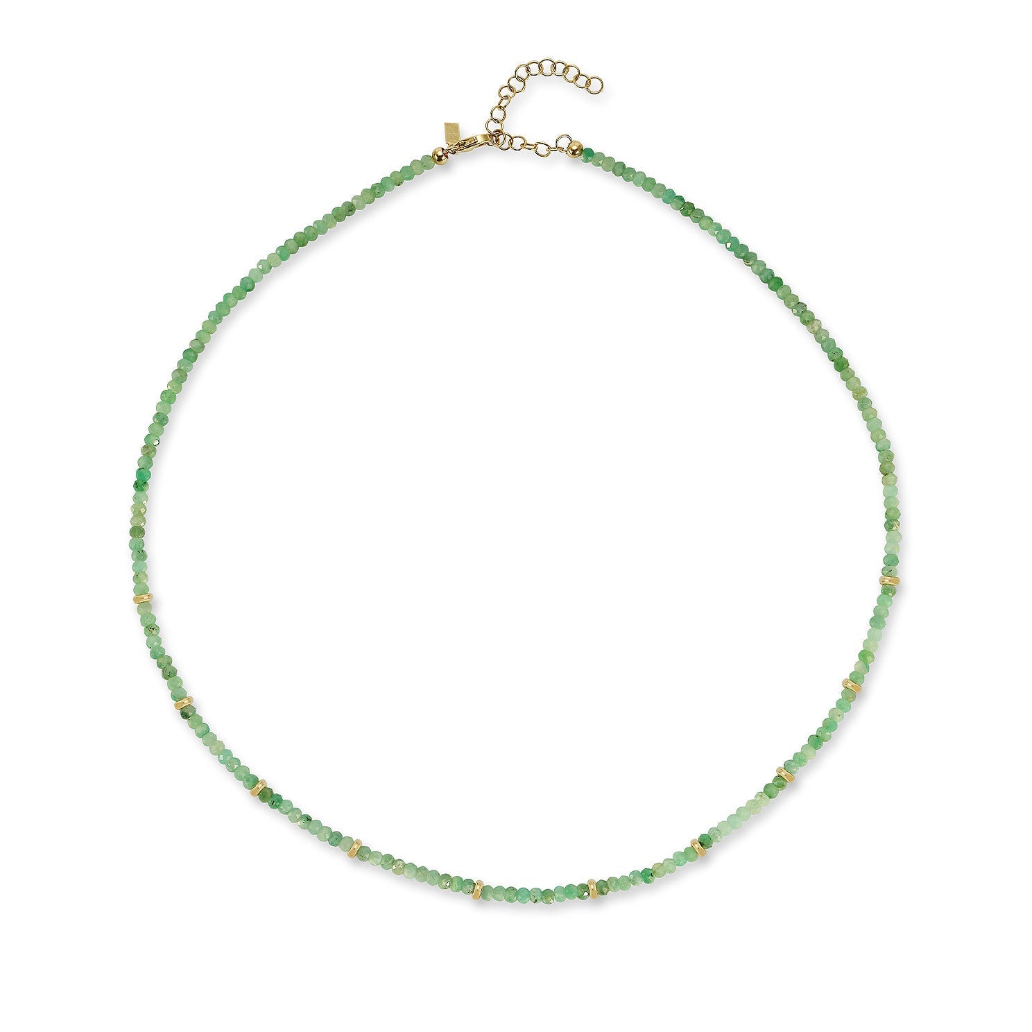 Birthstone Bead Necklace In Emerald with 14k yellow gold chain