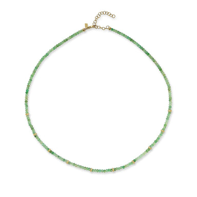 Birthstone Bead Necklace In Emerald with 14k yellow gold chain