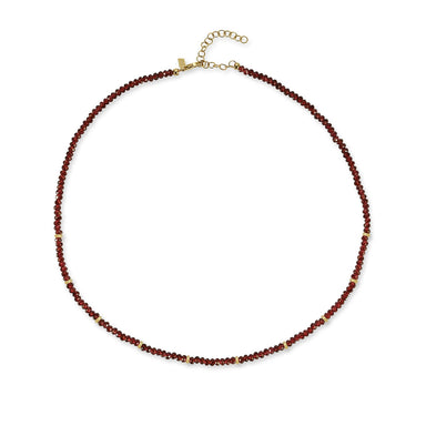Birthstone Bead Necklace In Garnet with 14k yellow gold chain