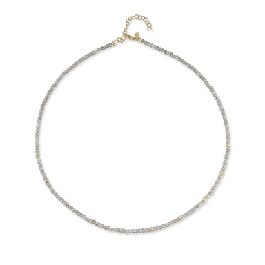 Birthstone Bead Necklace In Labradorite with 14k yellow gold chain