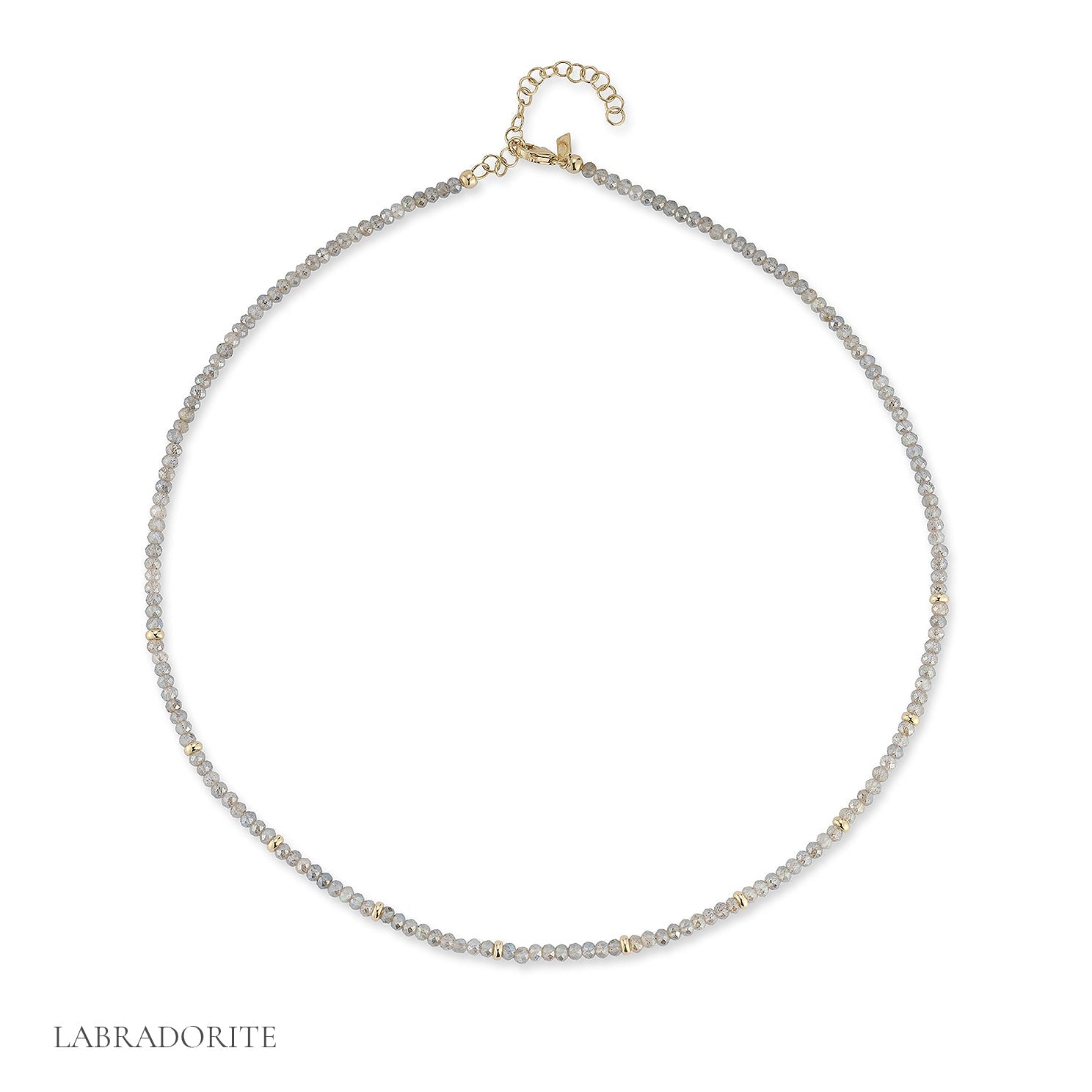 Birthstone Bead Necklace In Labradorite with 14k yellow gold chain