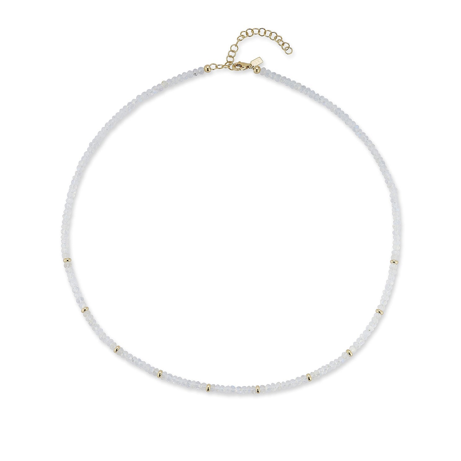 Birthstone Bead Necklace In Moon Stone with 14k yellow gold chain