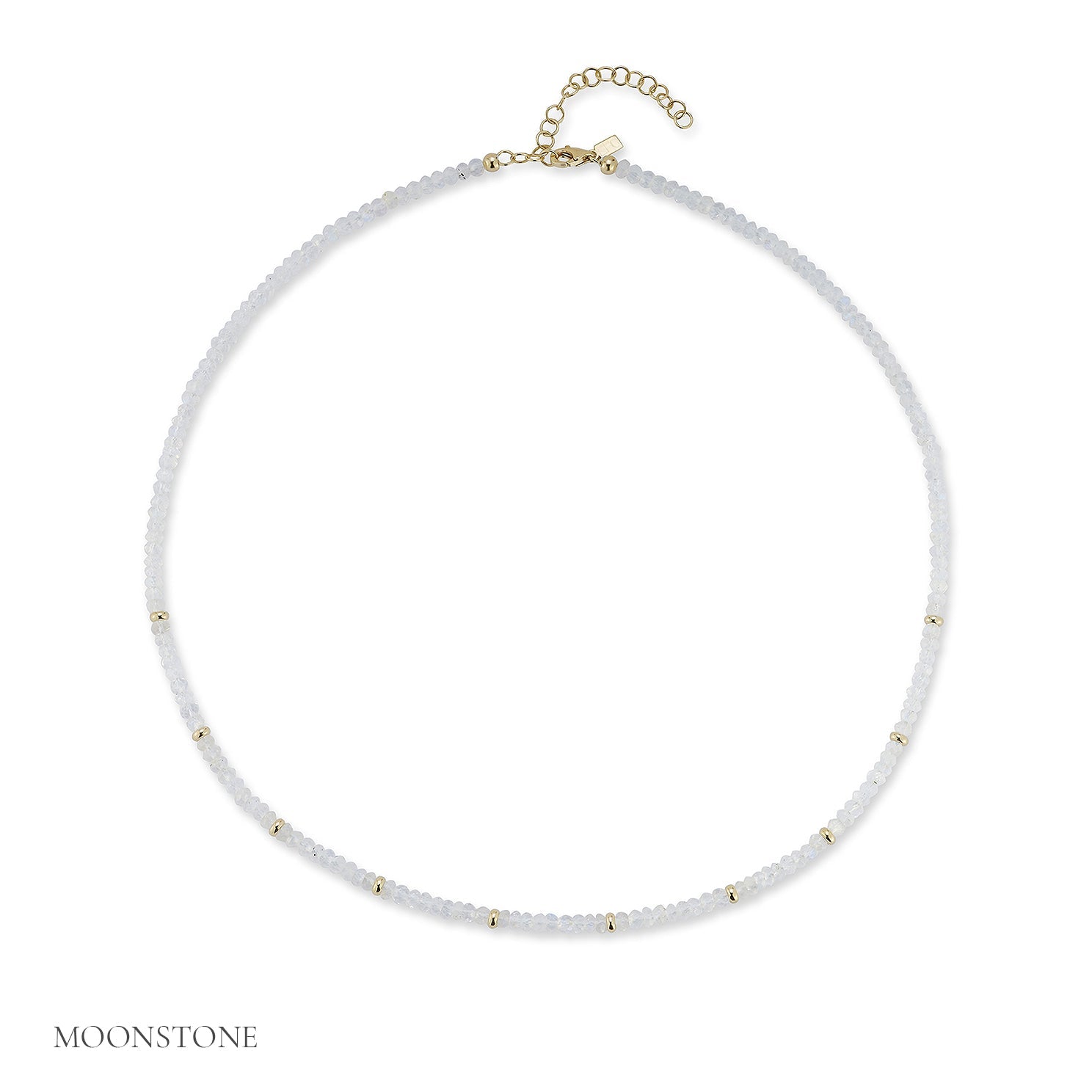 Birthstone Bead Necklace In Moon Stone with 14k yellow gold chain