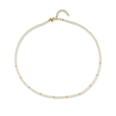 Birthstone Bead Necklace In Pearl with 14k yellow gold chain