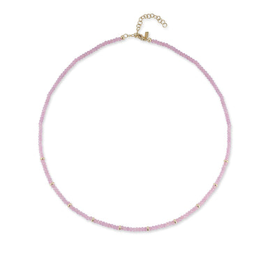 Birthstone Bead Necklace In Pink Sapphire with 14k yellow gold chain