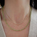 Birthstone Bead Necklace In Peridot styled on neck of model