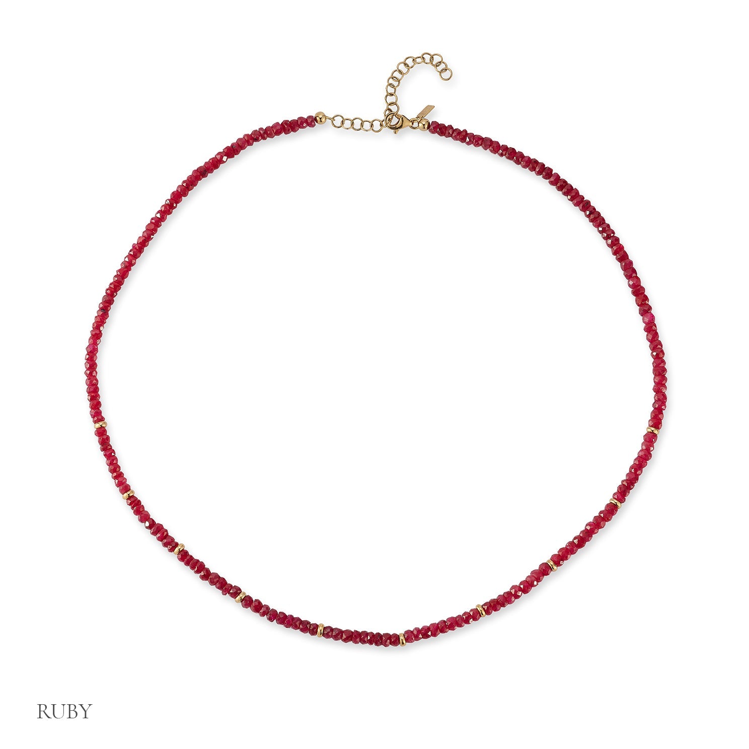 Birthstone Bead Necklace In Ruby in 14k yellow gold