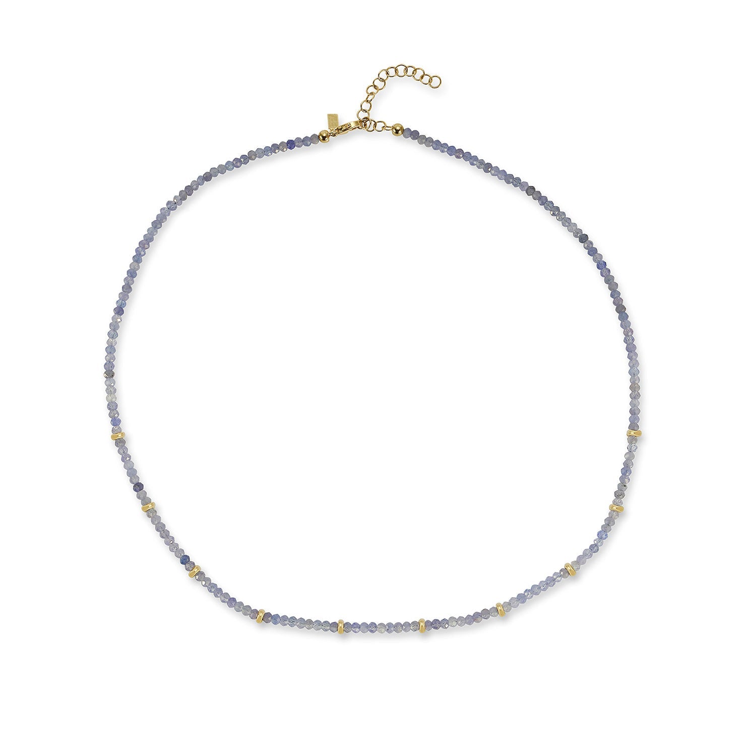 Birthstone Bead Necklace In Tanzanite with 14k yellow gold chain