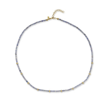 Birthstone Bead Necklace In Tanzanite with 14k yellow gold chain