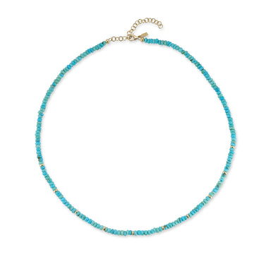 Birthstone Bead Necklace In Turquoise with 14k yellow gold chain