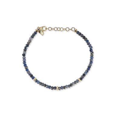 Birthstone Bead Bracelet In Blue Sapphire with 14k yellow gold chain