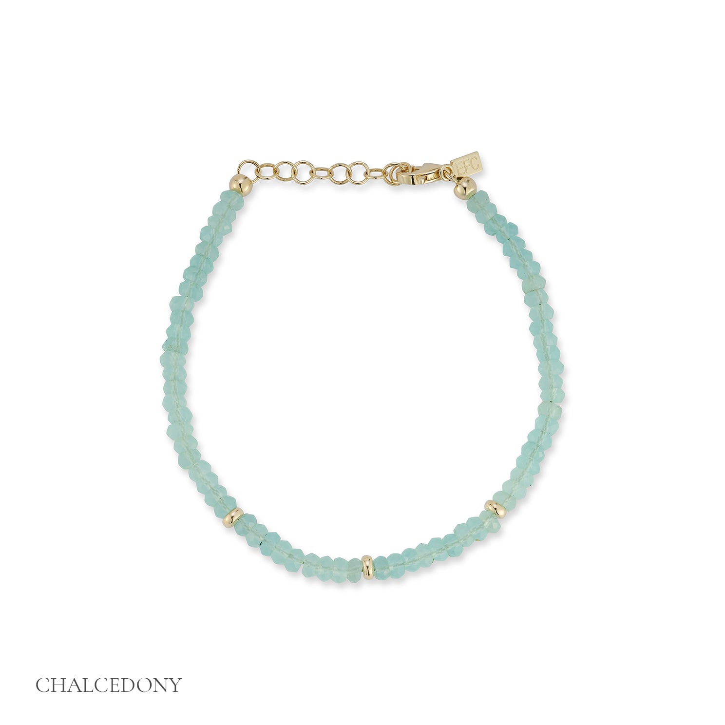 Birthstone Bead Bracelet In Chalcedony with 14k yellow gold chain