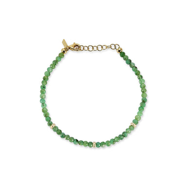 Birthstone Bead Bracelet In Emerald with 14k yellow gold chain