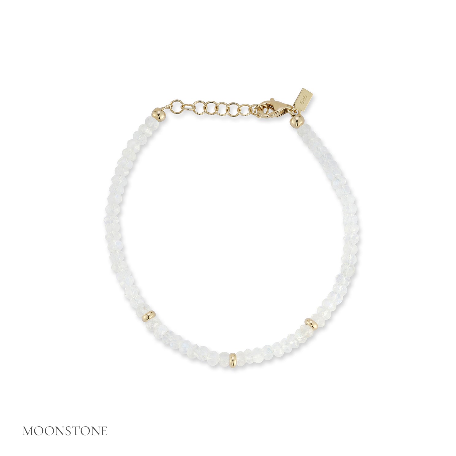 Birthstone Bead Bracelet In Moon Stone with 14k yellow gold chain