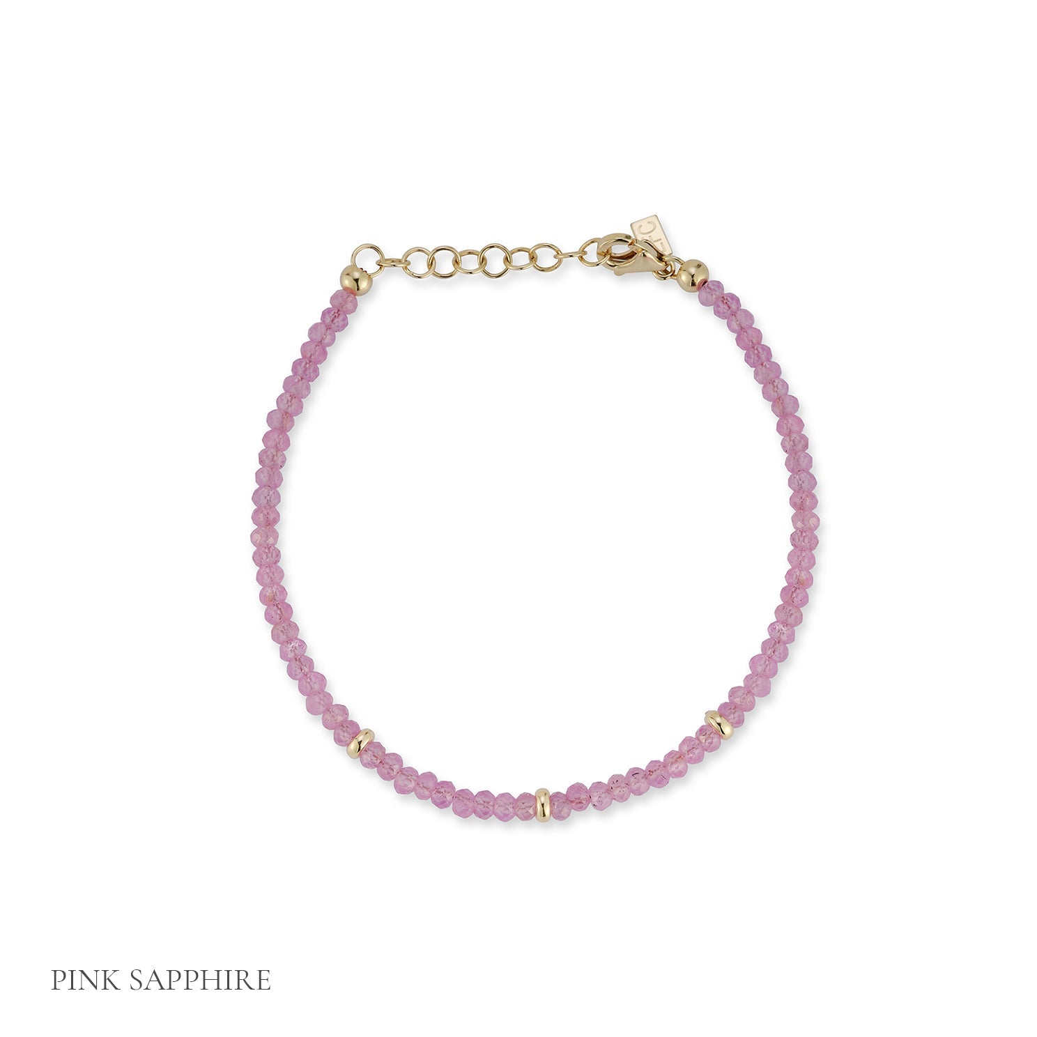 Birthstone Bead Bracelet in Pink Sapphire with 14k yellow gold chain