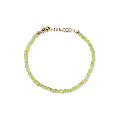 Birthstone Bead Bracelet In Peridot with 14k yellow gold chain