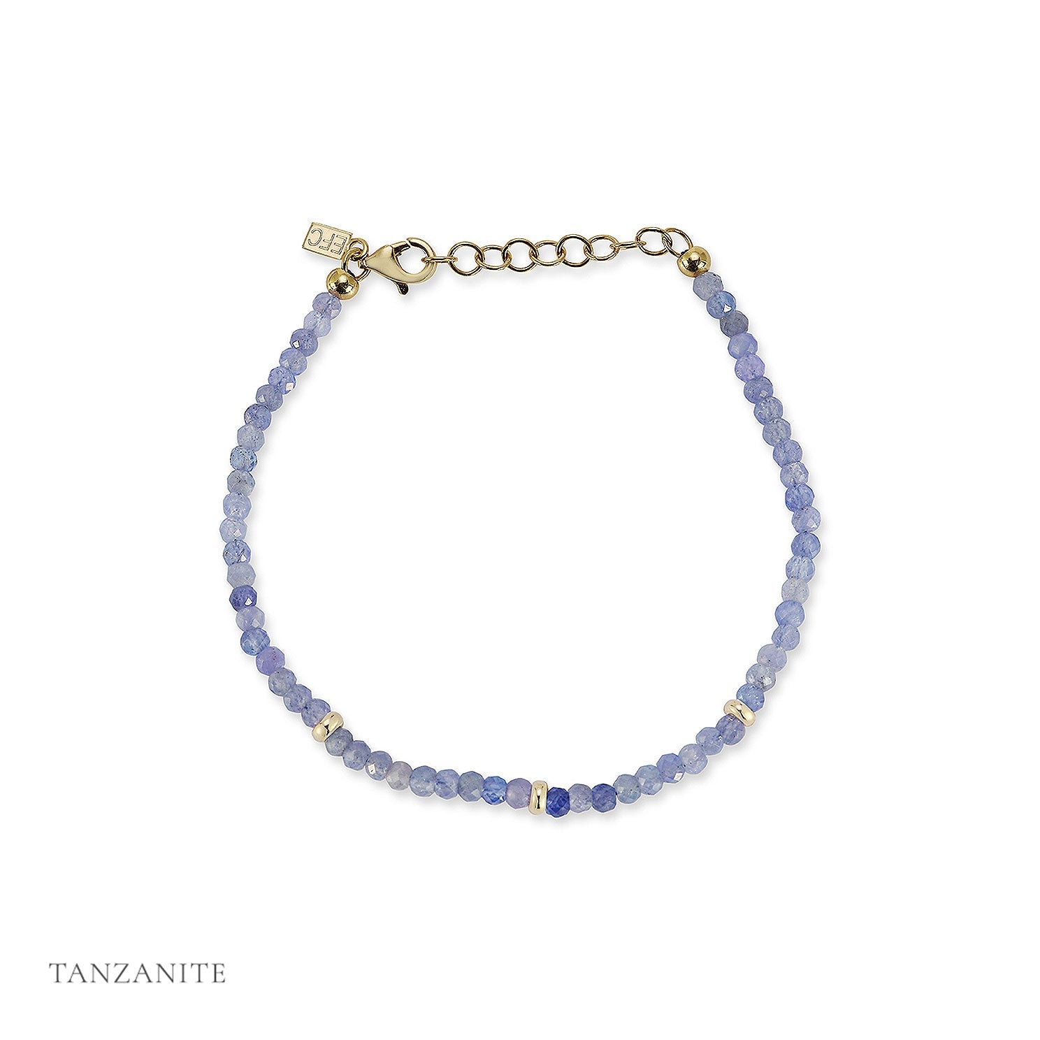 Birthstone Bead Bracelet In Tanzanite with 14k yellow gold chain