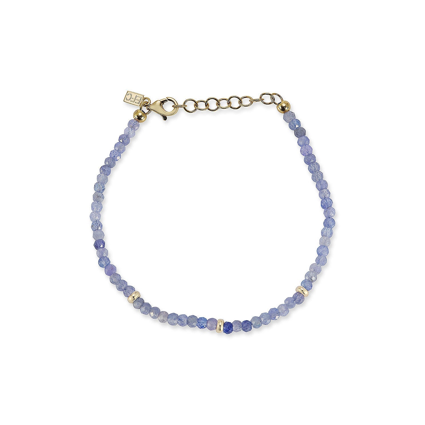 Birthstone Bead Bracelet In Tanzanite with 14k yellow gold chain