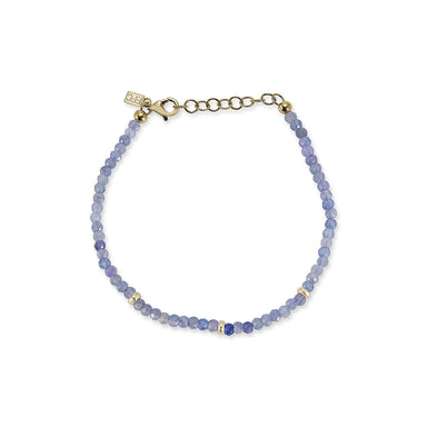 Birthstone Bead Bracelet In Tanzanite with 14k yellow gold chain