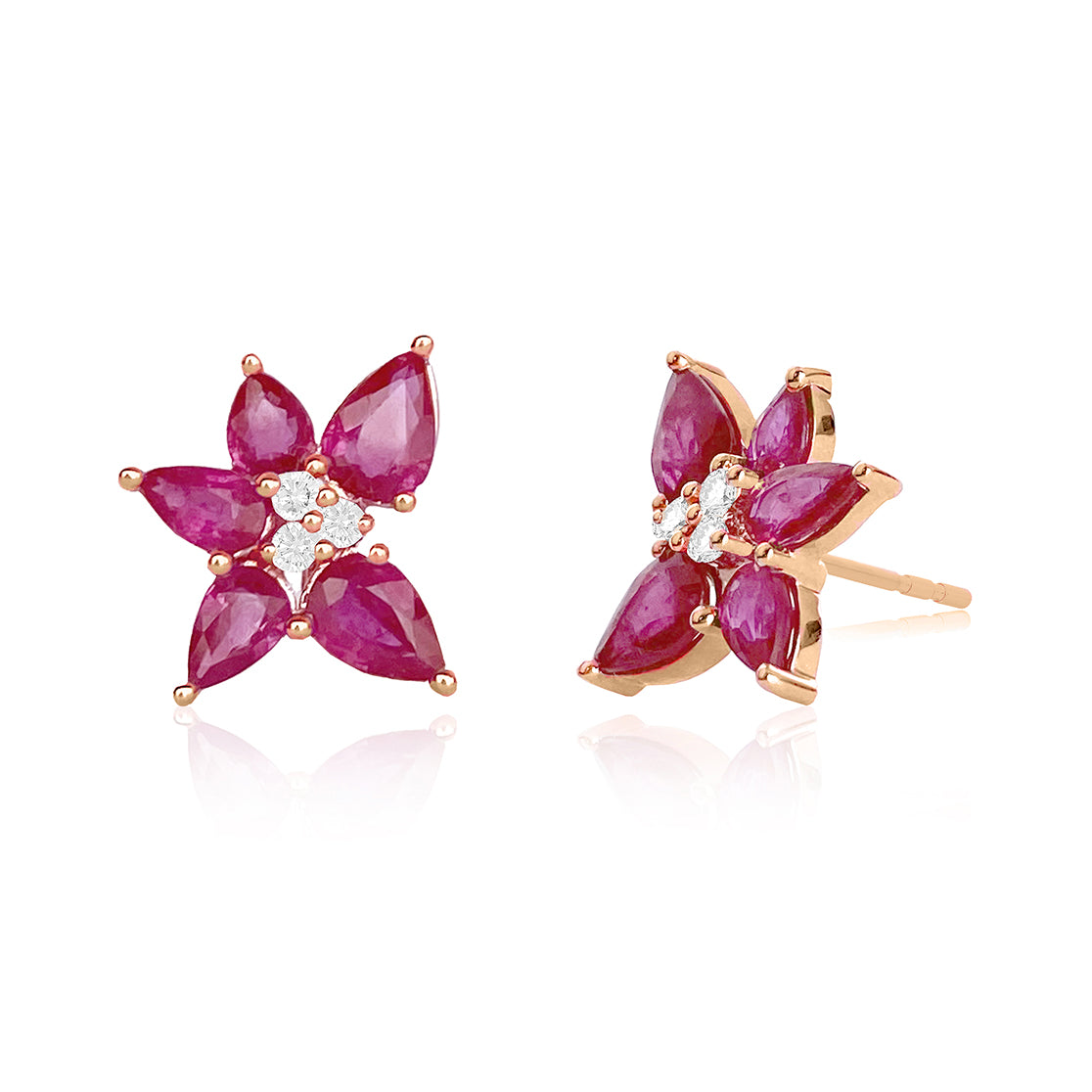 Ruby and Diamond Trio Cluster Stud Earring