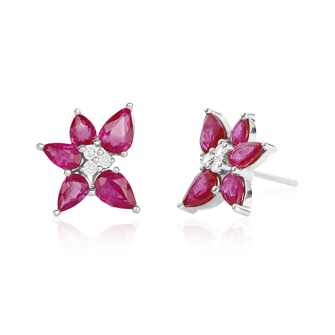 Ruby and Diamond Trio Cluster Stud Earring