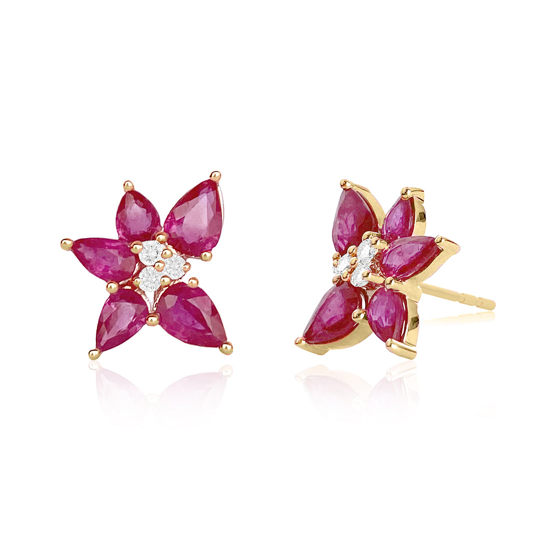 Ruby and Diamond Trio Cluster Stud Earring
