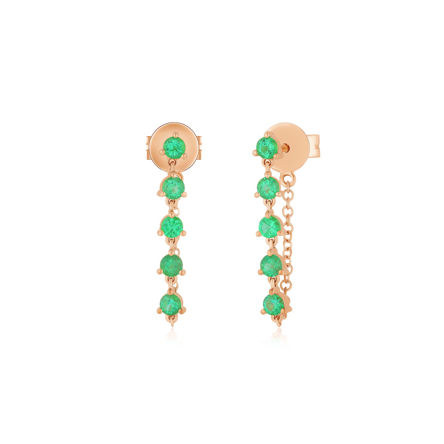 Multi Emerald Chain Stud Earring