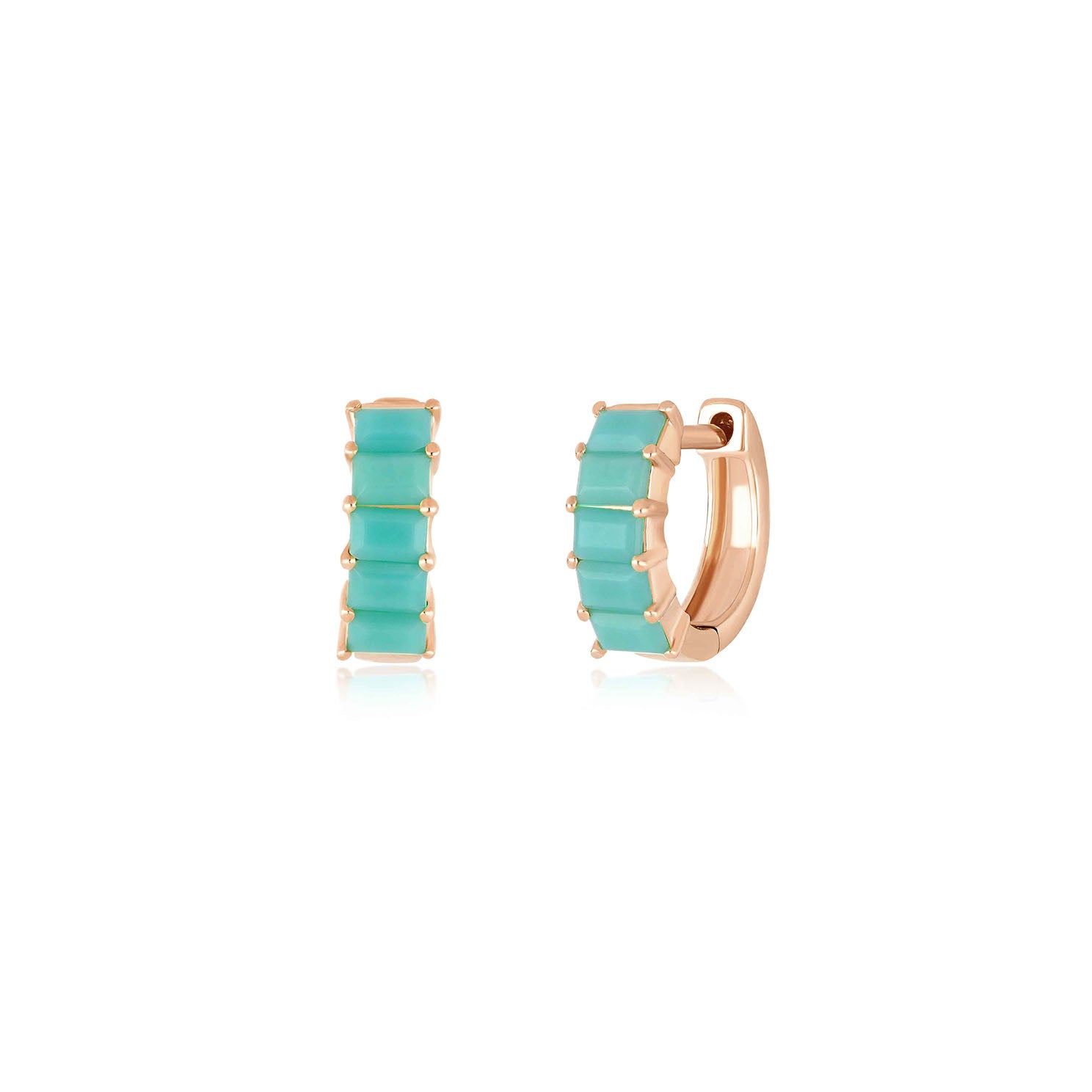 Prong Set Turquoise Baguette Mini Huggie Earring