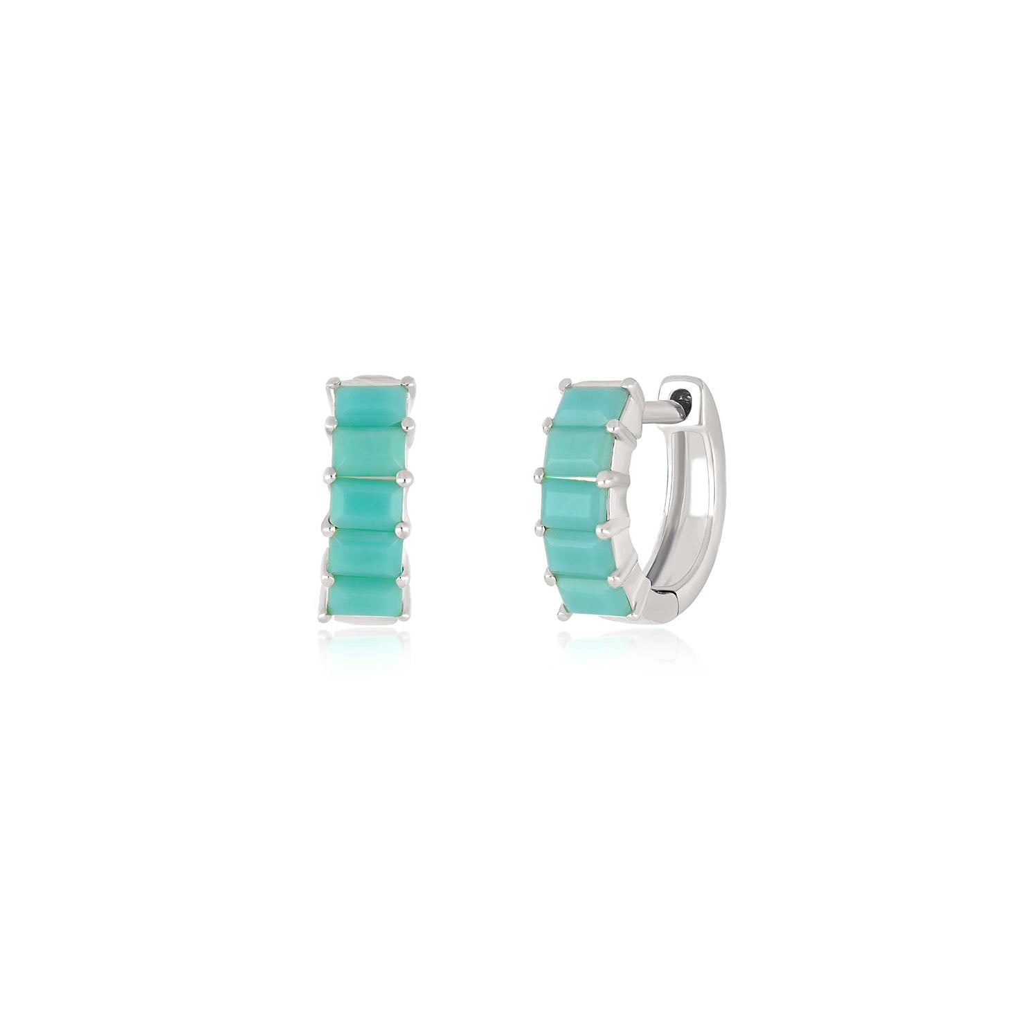 Prong Set Turquoise Baguette Mini Huggie Earring