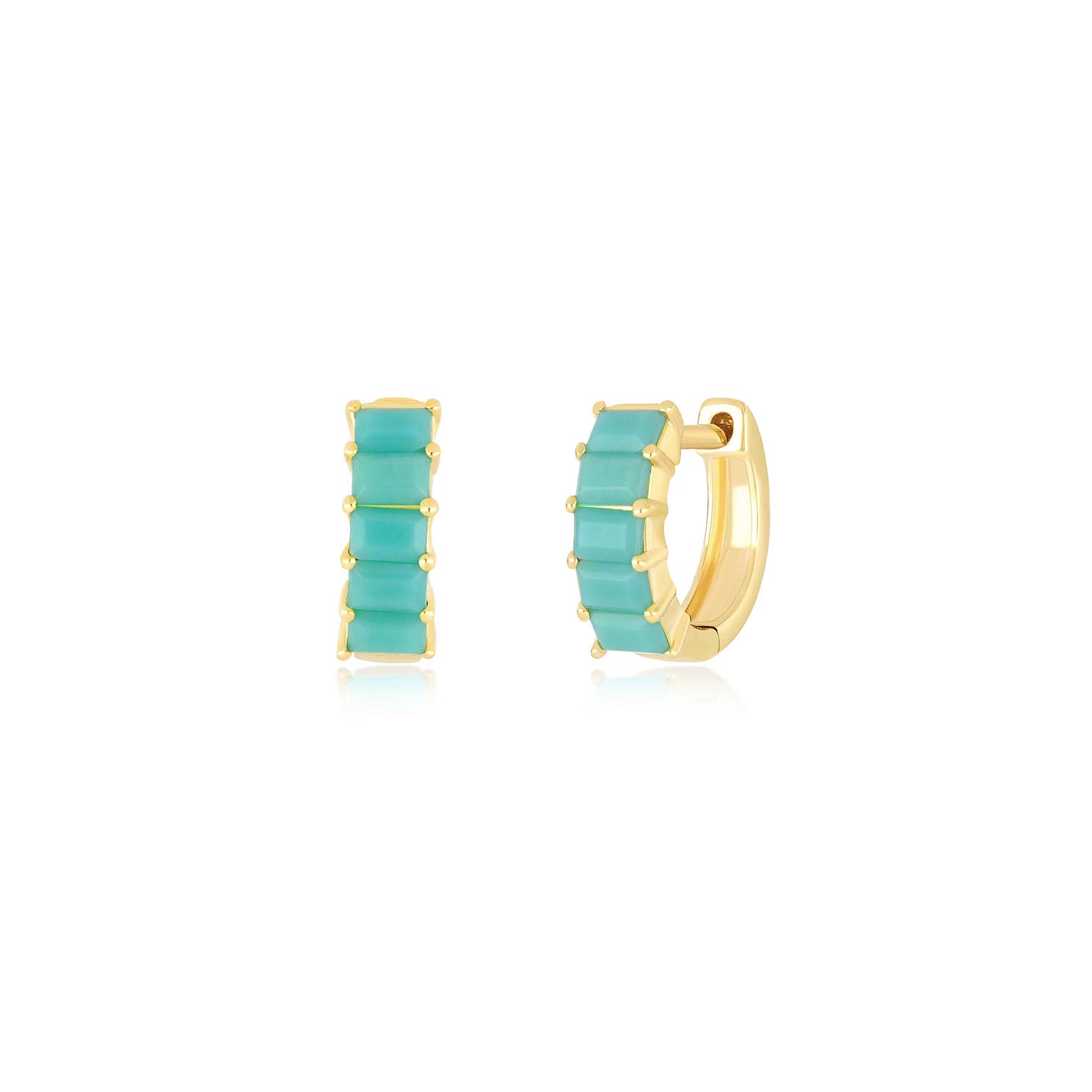 Prong Set Turquoise Baguette Mini Huggie Earring