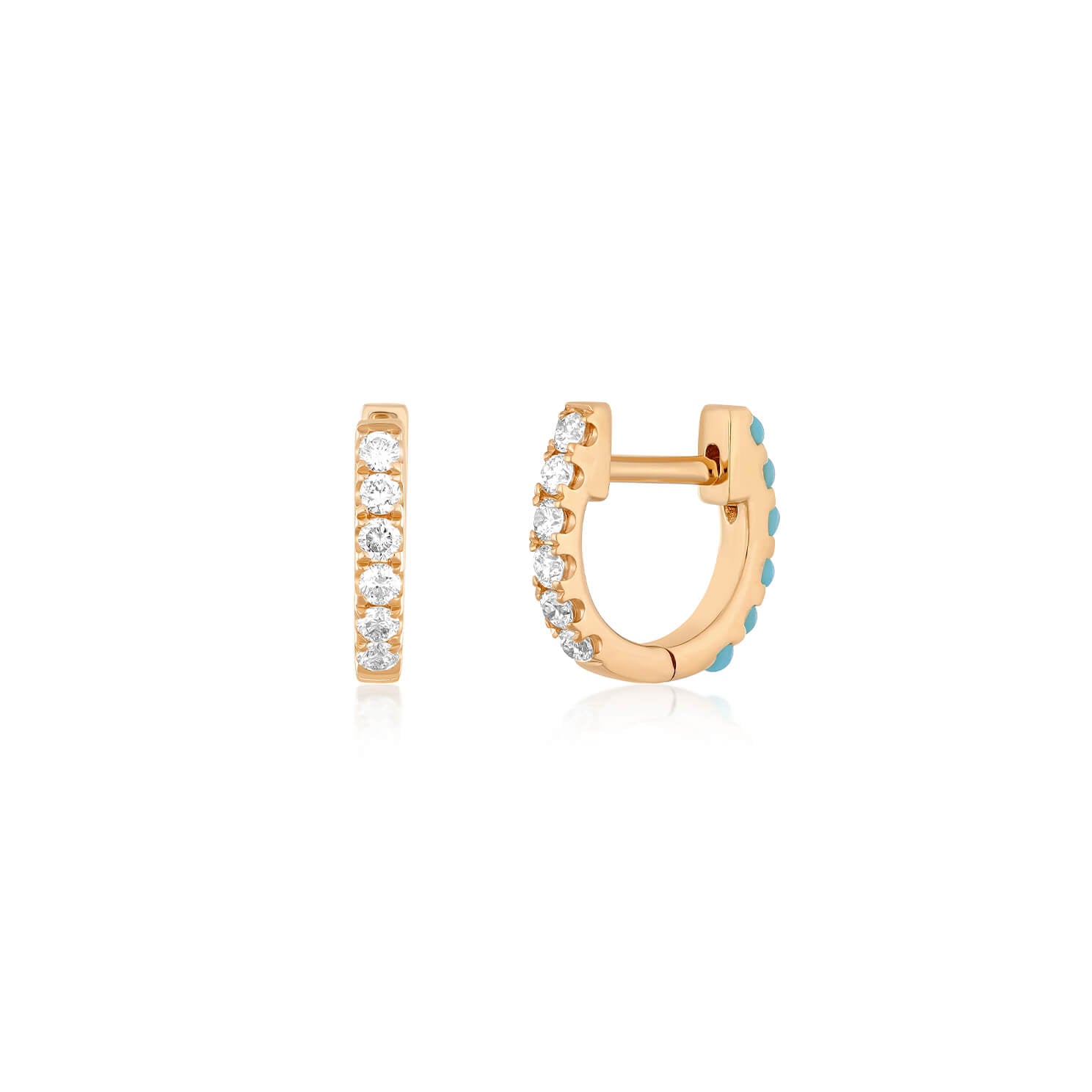 Reversible Diamond & Turquoise Mini Huggie Earring