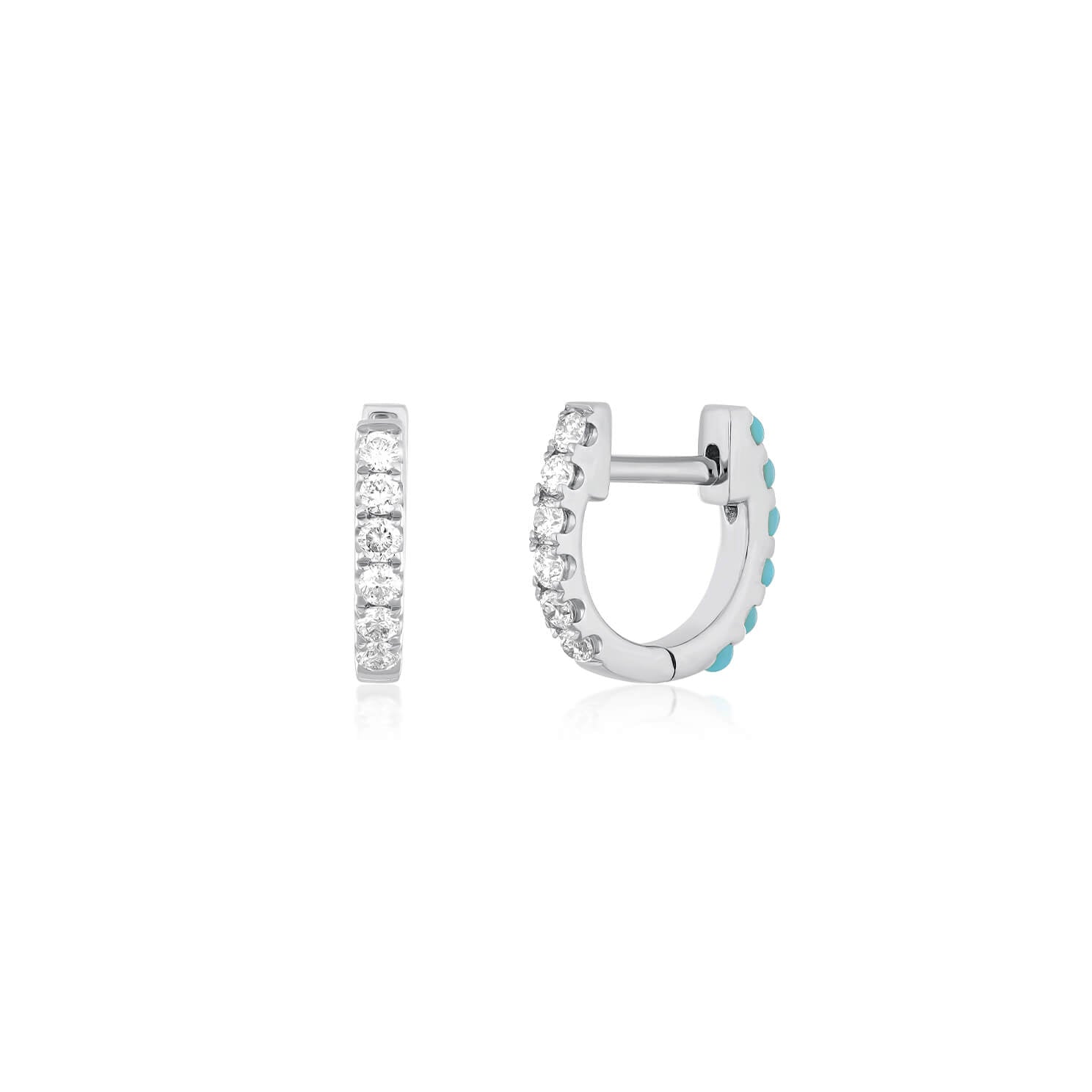 Reversible Diamond & Turquoise Mini Huggie Earring