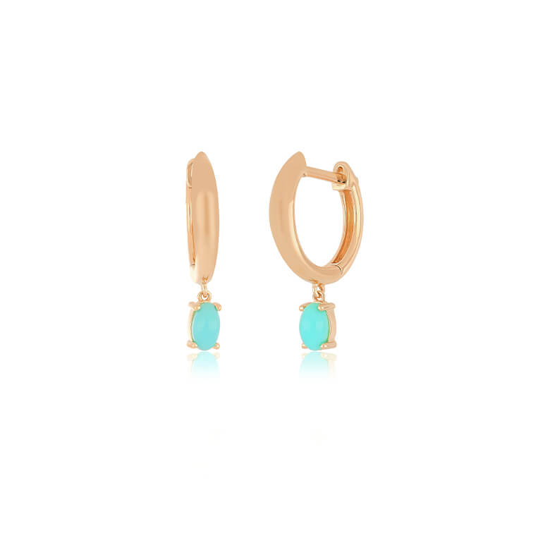 Turquoise Oval Drop Gold Dome Huggie Earring
