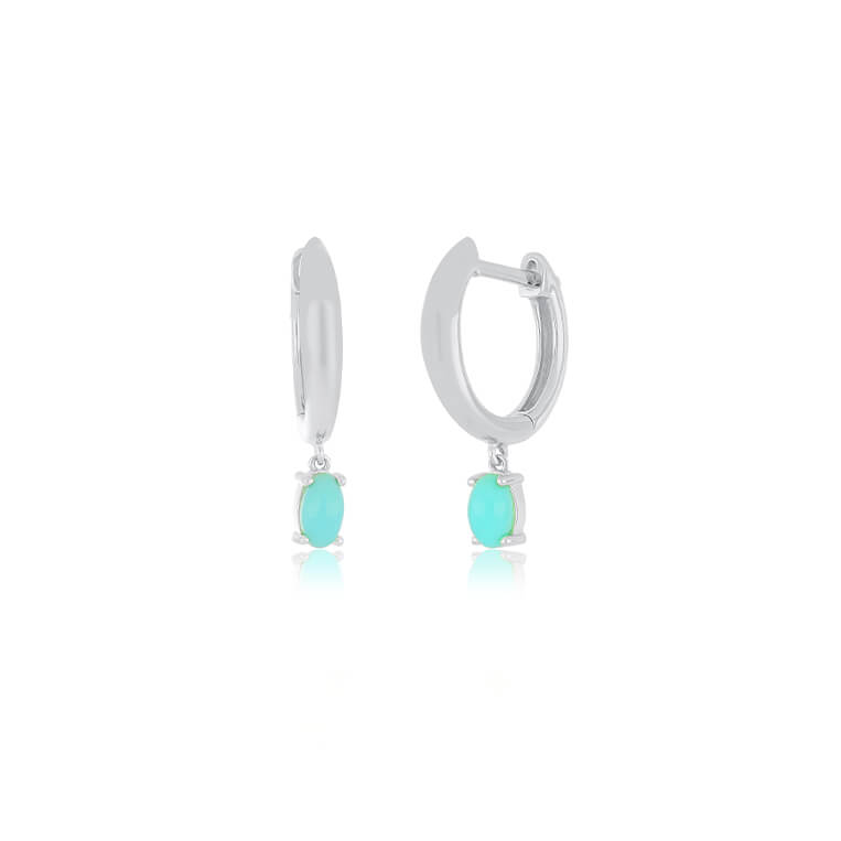 Turquoise Oval Drop Gold Dome Huggie Earring