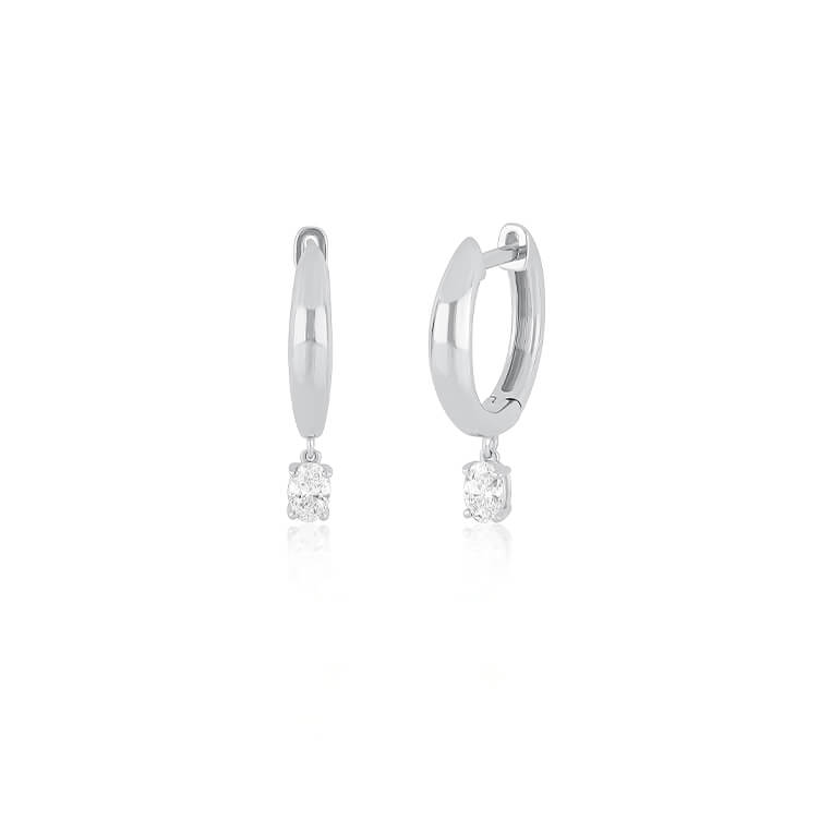 Diamond Oval Drop Gold Dome Huggie Earring