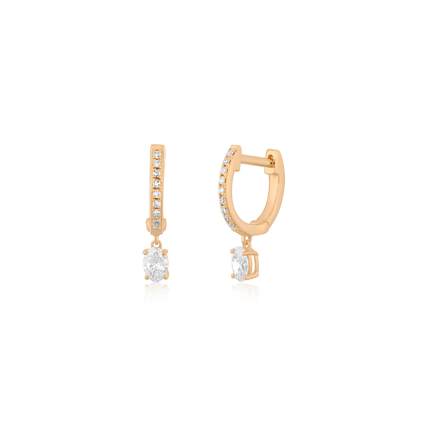 Oval Drop Diamond Mini Huggie Earring