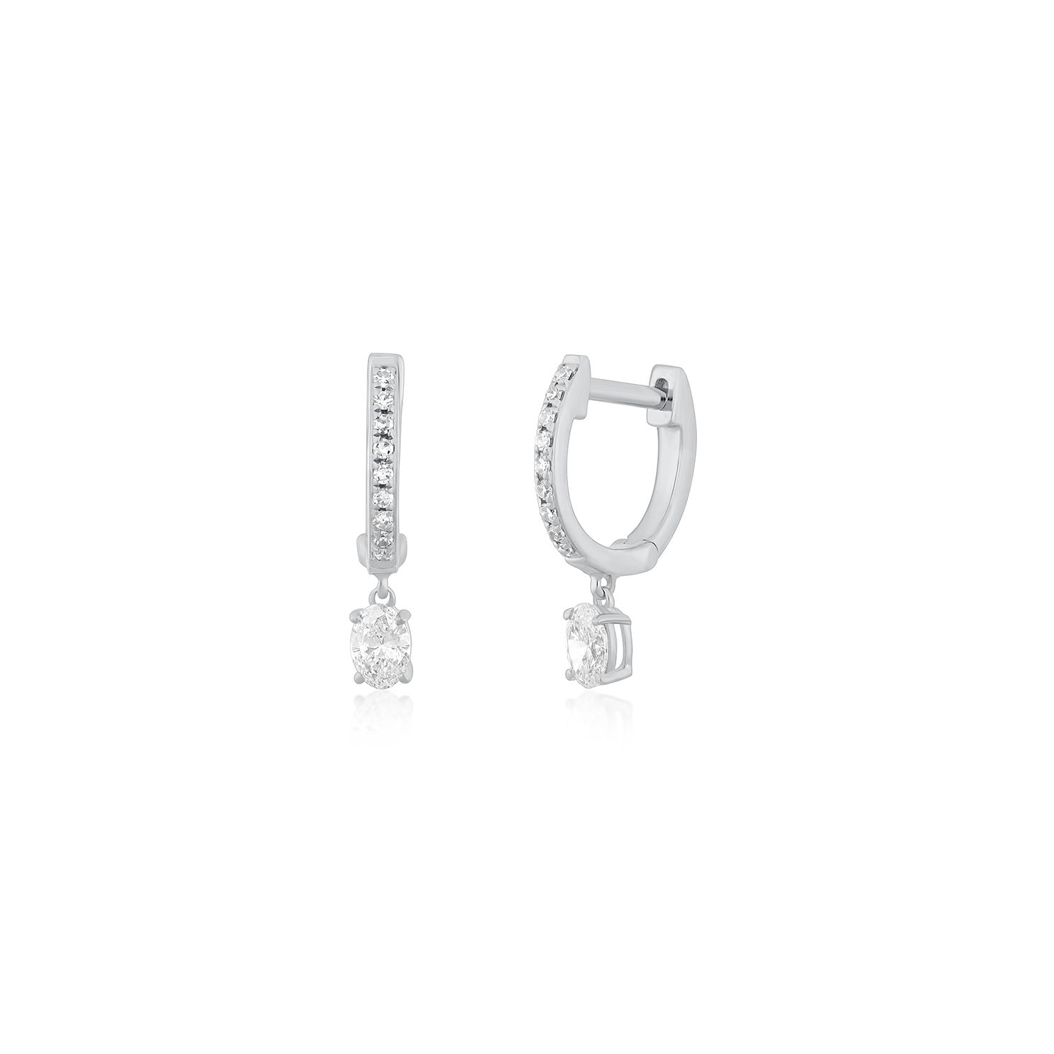 Oval Drop Diamond Mini Huggie Earring