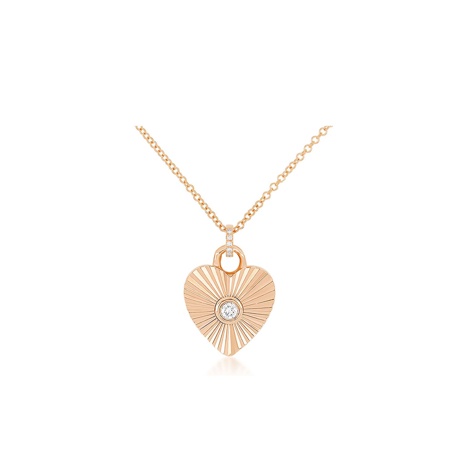 Gold & Diamond Fluted Heart Necklace