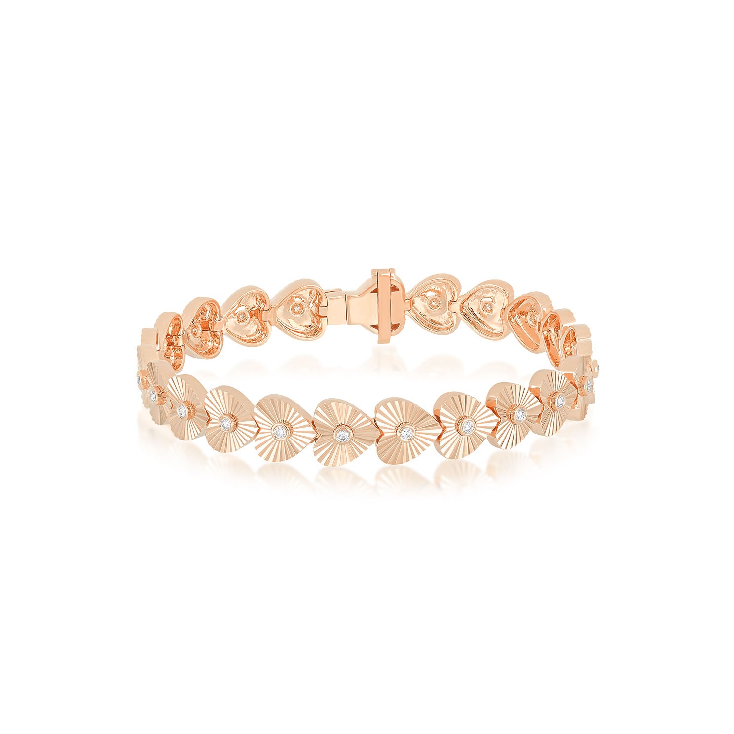Gold & Diamond Fluted Heart Eternity Bracelet