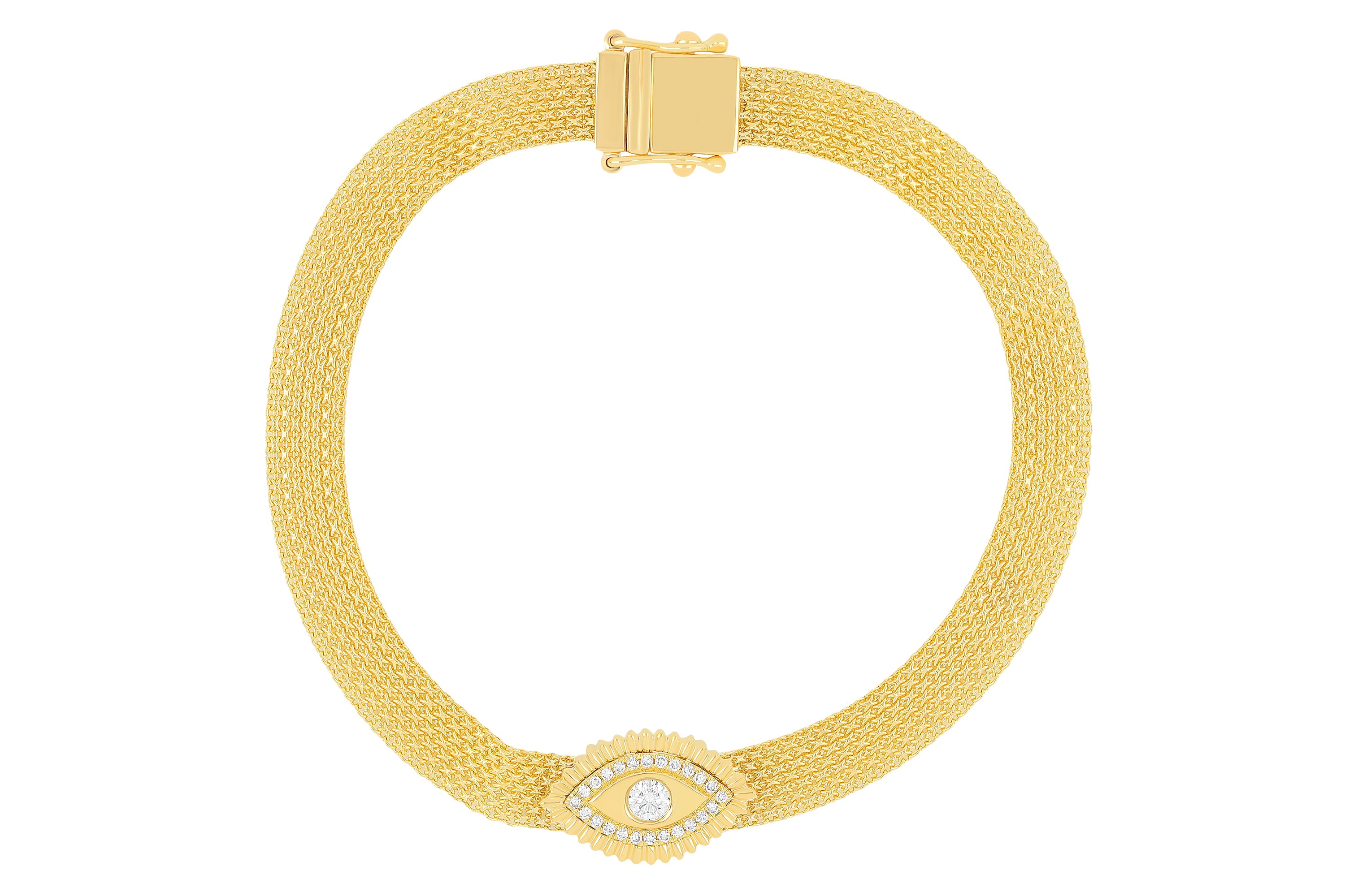Gold & Diamond Evil Eye Protection Mesh Bracelet