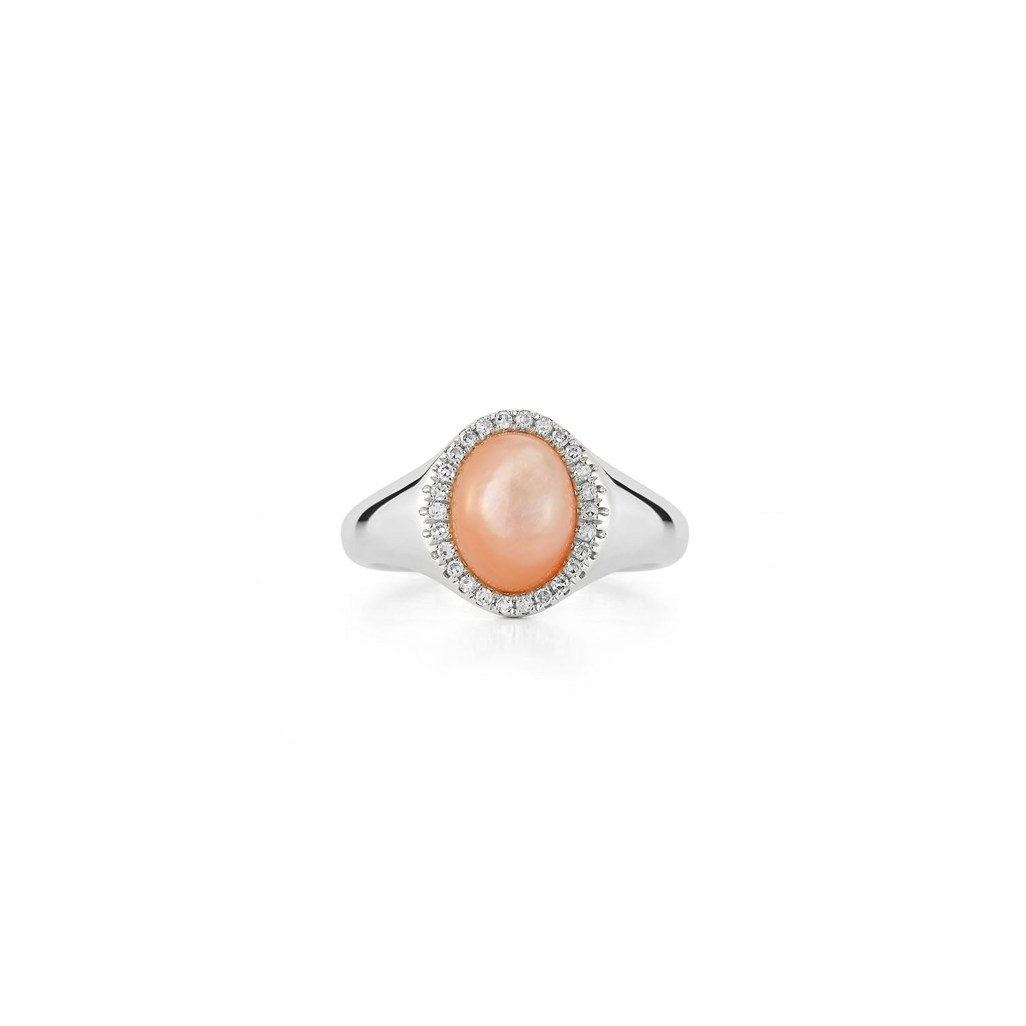 Diamond & Pink Mother Of Pearl Cabochon Signet Ring
