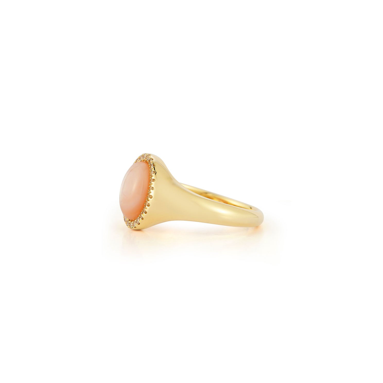 Diamond & Pink Mother Of Pearl Cabochon Signet Ring